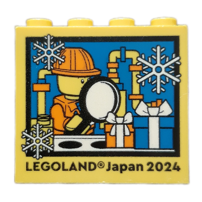 Visuel indicatif Rebrickable de Brique 2 x 4 x 3 avec 'LEGOLAND Japan 2024', présent inspecteur motif imprimé (Brick 2 x 4 x 3 with 'LEGOLAND Japan 2024', Present Inspector Print)