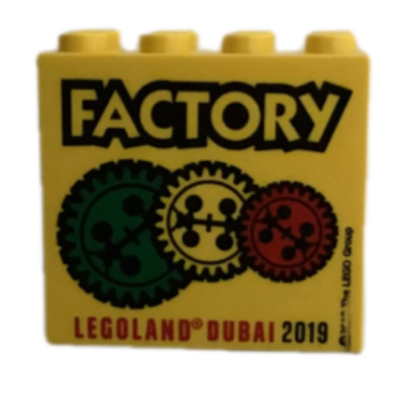 Visuel indicatif Rebrickable de Brique 2 x 4 x 3 avec 'LEGOLAND DUBAI FACTORY 2019', engrenages motif imprimé (Brick 2 x 4 x 3 with 'LEGOLAND DUBAI FACTORY 2019', Gears Print)