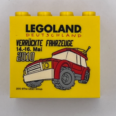 Visuel indicatif Rebrickable de Brique 2 x 4 x 3 avec motif imprimé 'LEGOLAND Deutschland Verrückte Fahrzeuge 14.-16. Mai 2010' (Brick 2 x 4 x 3 with 'LEGOLAND Deutschland Verrückte Fahrzeuge 14.-16. Mai 2010' Print)