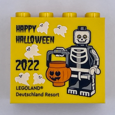 Visuel indicatif Rebrickable de Brique 2 x 4 x 3 avec 'LEGOLAND Deutschland Resort HAPPY HALLOWEEN 2022', squelette cosume minifigurine motif imprimé (Brick 2 x 4 x 3 with 'LEGOLAND Deutschland Resort HAPPY HALLOWEEN 2022', Skeleton Cosume Minifig Print)