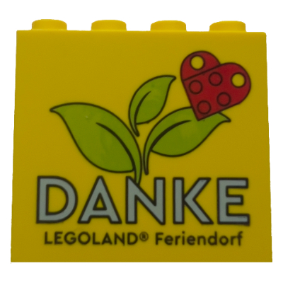 Visuel indicatif Rebrickable de Brique 2 x 4 x 3 avec motif imprimé 'DANKE LEGOLAND Feriendorf', cœur et Feuilles (Brick 2 x 4 x 3 with 'DANKE LEGOLAND Feriendorf', Heart and Leaves Print)