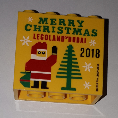 Visuel indicatif Rebrickable de Brique 2 x 4 x 3 avec motif imprimé 'LEGOLAND DUBAI MERRY CHRISTMAS 2018' (Brick 2 x 4 x 3 with 'LEGOLAND DUBAI MERRY CHRISTMAS 2018' Print)