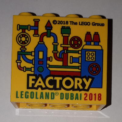 Visuel indicatif Rebrickable de Brique 2 x 4 x 3 avec motif imprimé 'LEGOLAND DUBAI FACTORY 2018' (Brick 2 x 4 x 3 with 'LEGOLAND DUBAI FACTORY 2018' Print)