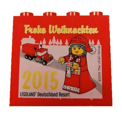 Visuel indicatif Rebrickable de Brique 2 x 4 x 3 avec motif imprimé 'LEGOLAND Deutschland Resort Frohe Weihnachten 2015' (Brick 2 x 4 x 3 with 'LEGOLAND Deutschland Resort Frohe Weihnachten 2015' Print)