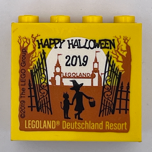 Visuel indicatif Rebrickable de Brique 2 x 4 x 3 avec motif imprimé 'LEGOLAND Deutschland Resort HAPPY HALLOWEEN 2019' (Brick 2 x 4 x 3 with 'LEGOLAND Deutschland Resort HAPPY HALLOWEEN 2019' Print)