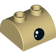 Brique courbée 2 x 2, deux crampons supérieurs avec œil, motif imprimé point noir (Brick Curved 2 x 2, Two Top Studs with Eye, Black Dot Print)
