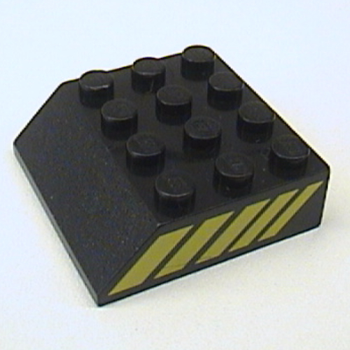 Visuel indicatif Rebrickable de Brique inclinée 45° 4 x 4 avec motif imprimé rayé jaune (Brick Sloped 45° 4 x 4 with Yellow Stripe Print)
