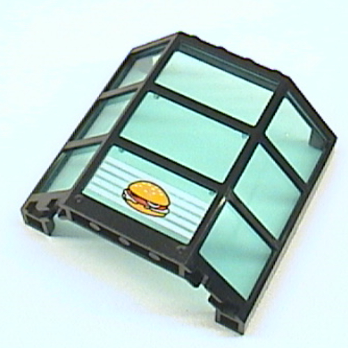 Visuel indicatif Rebrickable de Baie de fenêtre 3 x 8 x 6 avec verre bleu clair transparent avec 5 bandes blanches et motif imprimé Hamburger (Window Bay 3 x 8 x 6 with Trans-Light Blue Glass with 5 White Stripes and Hamburger Print)
