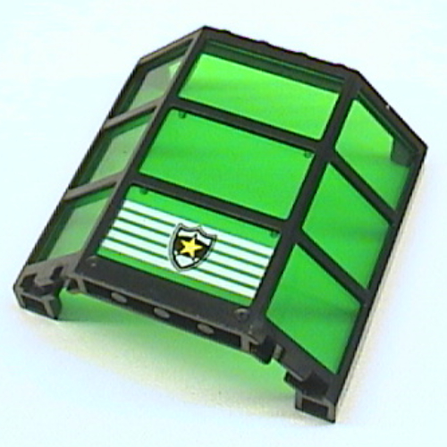 Visuel indicatif Rebrickable de Fenêtre baie 3 x 8 x 6 avec verre transparent-vert et logo de bouclier de police motif imprimé (Window Bay 3 x 8 x 6 with Trans-Green Glass and Police Shield Logo Print)