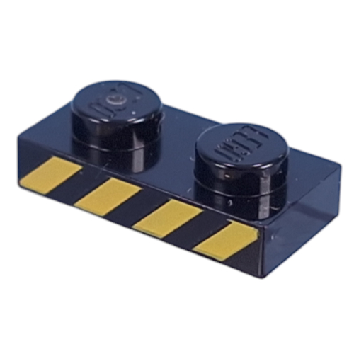 Visuel indicatif Rebrickable de Plaque 1 x 2 avec motif d'avertissement jaune imprimé (Plate 1 x 2 with Yellow Warning Stripes Print)