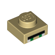 Plaque 1 x 1 avec 2 carrés verts et 2 blancs, long rectangle noir motif imprimé [Minecraft villageois yeux] (Plate 1 x 1 with 2 Green and 2 White Squares, Long Black Rectangle Print [Minecraft Villager Eyes])