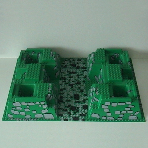 Visuel indicatif Rebrickable de Plaque de base surélevée 32 x 48 x 6 avec 4 trous d'angle et motif imprimé chemin de roche (Baseplate Raised 32 x 48 x 6 with 4 Corner Pits and Rock Path Print)