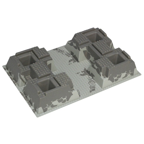 Visuel indicatif Rebrickable de Plaque de base surélevée 32 x 48 x 6 avec 4 trous d'angle et motif imprimé rock gris foncé (Baseplate Raised 32 x 48 x 6 with 4 Corner Pits and Dark Gray Rock Print)