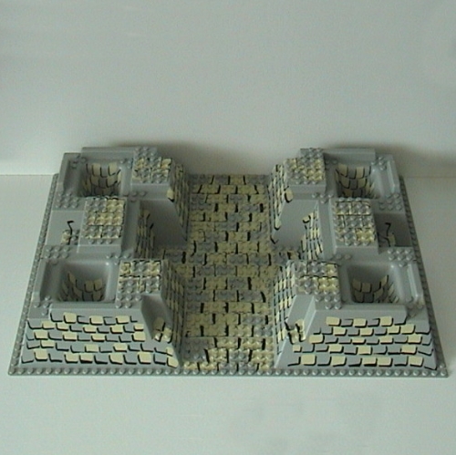 Visuel indicatif Rebrickable de Plaque de base surélevée 32 x 48 x 6 avec 4 trous d'angle avec motif imprimé beige et gris (Baseplate Raised 32 x 48 x 6 with 4 Corner Pits with Tan and Gray Rock Print)