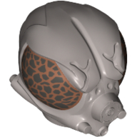 Tête de minifigurine spéciale, protocole droïde avec grand tacheté de cuivre/yeux noirs et masque respiratoire motif imprimé (4-lom) (Minifig Head Special, Protocol Droid with Large Speckled Copper/Black Eyes and Breathing Mask Print (4-LOM))