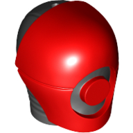 Tête de minifigurine spéciale, Casque avec crêtes du cou et masque rouge avec motif imprimé Cercle rouge (Soldat de sécurité guavien) (Minifig Head Special, Helmet with Neck Ridges and Red Mask with Red Circle Print (Guavian Security Soldier))