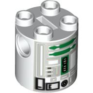 Brique ronde 2 x 2 x 2 corps de robot avec motif imprimé astromécano droïde vert et gris (r2-r7) (Brick Round 2 x 2 x 2 Robot Body with Green and Gray Astromech Droid Print (R2-R7))