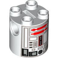 Brique ronde 2 x 2 x 2 corps de robot avec motif imprimé astromécano droïde gris et rouge (r5-d4) (Brick Round 2 x 2 x 2 Robot Body with Gray and Red Astromech Droid Print (R5-D4))