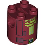 Visuel indicatif Rebrickable de Brique ronde 2 x 2 x 2 corps de robot avec motif imprimé astromécano droïde noir et vert citron (R7-A7) (Brick Round 2 x 2 x 2 Robot Body with Black and Lime Astromech Droid Print (R7-A7))
