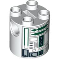 Brique ronde 2 x 2 x 2 corps de robot avec motif imprimé astromécano droïde gris et vert foncé (r4-p44) (Brick Round 2 x 2 x 2 Robot Body with Gray and Dark Green Astromech Droid Print (R4-P44))