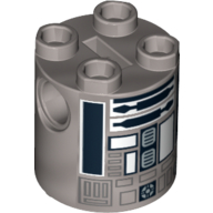 Visuel indicatif Rebrickable de Brique ronde 2 x 2 x 2 corps de robot avec motif imprimé astromécano droïde blanc et noir (r2-q2) (Brick Round 2 x 2 x 2 Robot Body with White and Black Astromech Droid Print (R2-Q2))