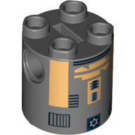 Visuel indicatif Rebrickable de Brique ronde 2 x 2 x 2 corps de robot avec motif imprimé astromécano droïde or métallique (r8-b7) (Brick Round 2 x 2 x 2 Robot Body with Metallic Gold Astromech Droid Print (R8-B7))