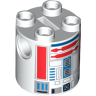 Brique ronde 2 x 2 x 2 corps de robot avec motif imprimé astromécano droïde bleu et rouge (r5-d8 / r5-d4) (Brick Round 2 x 2 x 2 Robot Body with Blue and Red Astromech Droid Print (R5-D8 / R5-D4))