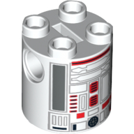 Brique ronde 2 x 2 x 2 corps de robot avec motif imprimé astromécano droïde rouge et argent (r4-g0) (Brick Round 2 x 2 x 2 Robot Body with Red and Silver Astromech Droid Print (R4-G0))
