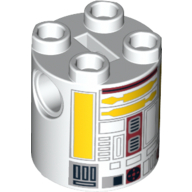 Brique ronde 2 x 2 x 2 corps de robot avec motif imprimé astromécano droïde jaune et rouge foncé (r5-f7) (Brick Round 2 x 2 x 2 Robot Body with Yellow and Dark Red Astromech Droid Print (R5-F7))