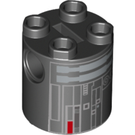 Brique ronde 2 x 2 x 2 corps de robot avec motif imprimé astromécano gris, argent et rouge impérial (Brick Round 2 x 2 x 2 Robot Body with Grey, Silver, and Red Imperial Astromech Droid Print)