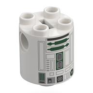 Brique ronde 2 x 2 x 2 corps de robot avec motif imprimé astromécano droïde vert foncé (Brick Round 2 x 2 x 2 Robot Body with Dark Green Astromech Droid Print)
