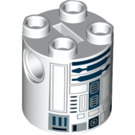 Brique ronde 2 x 2 x 2 corps de robot avec astromécano bleu foncé et gris motif imprimé droïde (R2-D2) (Brick Round 2 x 2 x 2 Robot Body with Dark Blue and Gray Astromech Droid Print (R2-D2))