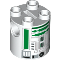 Brique ronde 2 x 2 x 2 corps de robot avec motif imprimé astromécano droïde noir et vert (r2-a5) (Brick Round 2 x 2 x 2 Robot Body with Black and Green Astromech Droid Print (R2-A5))