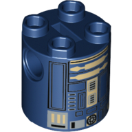 Brique ronde 2 x 2 x 2 corps de robot avec motif imprimé noir, argent et bronze astromécano droïde (Brick Round 2 x 2 x 2 Robot Body with Black, Silver, and Tan Astromech Droid Print)