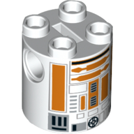 Brique ronde 2 x 2 x 2 corps de robot avec des lignes orange et gris astromécano droïde motif imprimé (r3-a2) (Brick Round 2 x 2 x 2 Robot Body with Orange Lines and Gray Astromech Droid Print (R3-A2))