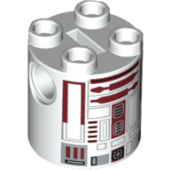 Brique ronde 2 x 2 x 2 corps de robot avec droïde astromécano rouge foncé avec motif imprimé rectangle noir creux (r4-p17) (Brick Round 2 x 2 x 2 Robot Body with Dark Red Astromech Droid with Hollow Black Rectangle Print (R4-P17))
