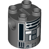 Brique ronde 2 x 2 x 2 corps de robot avec motif imprimé astromécano droïde noir et blanc (r2-q2) (Brick Round 2 x 2 x 2 Robot Body with Black And White Astromech Droid Print (R2-Q2))