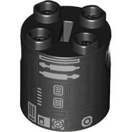 Brique ronde 2 x 2 x 2 corps de robot avec motif imprimé astromécano droïde argent et gris (r2-e6) (Brick Round 2 x 2 x 2 Robot Body with Silver and Gray Astromech Droid Print (R2-E6))