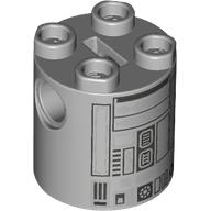 Brique ronde 2 x 2 x 2 corps de robot avec motif imprimé astromécano droïde argent (r2-bhd) (Brick Round 2 x 2 x 2 Robot Body with Silver Astromech Droid Print (R2-BHD))