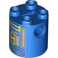 Visuel indicatif Rebrickable de Brique ronde 2 x 2 x 2 corps de robot avec motif imprimé astromécano droïde jaune et gris (Brick Round 2 x 2 x 2 Robot Body with Yellow and Gray Astromech Droid Print)