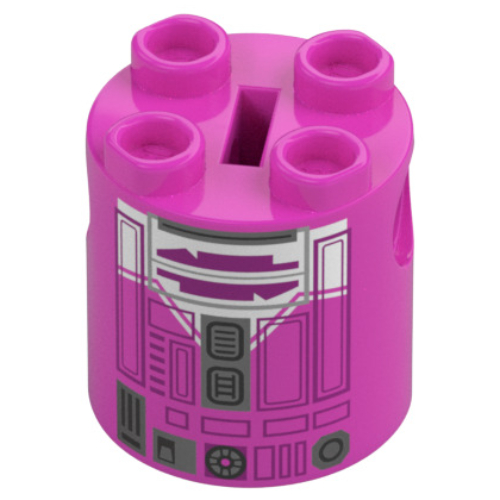 Brique ronde 2 x 2 x 2 corps de robot avec motif imprimé astromécano droïde blanc et magenta (QT-KT) (Brick Round 2 x 2 x 2 Robot Body with White and Magenta Astromech Droid Print (QT-KT))