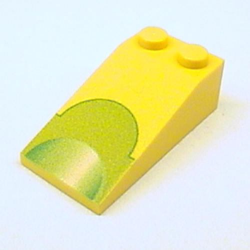 Visuel indicatif Rebrickable de Brique inclinée 18° 4 x 2 avec motif imprimé demi-cercle vert citron (Brick Sloped 18° 4 x 2 with Lime Green Semicircle Print)
