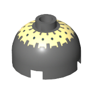 Brique ronde 2 x 2 dessus de dôme, tenon creux bouché, porte-axe inférieur avec des taches noires sur motif imprimé jaune (buzz droïde) (Brick Round 2 x 2 Dome Top, Blocked Open Stud, Bottom Axle Holder with Black Spots on Yellow Print (Buzz Droid))