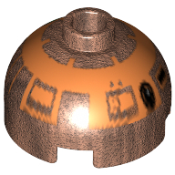 Visuel indicatif Rebrickable de Brique ronde 2 x 2 dessus de dôme, tenon creux bouché, porte-axe inférieur avec motif imprimé droïde astromécano en cuivre (r4-g9) (Brick Round 2 x 2 Dome Top, Blocked Open Stud, Bottom Axle Holder with Copper Astromech Droid Print (R4-G9))