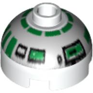 Brique ronde 2 x 2 dessus de dôme, tenon creux bouché, porte-axe inférieur avec motif imprimé astromécano droïde argent et vert (r2-r7) (Brick Round 2 x 2 Dome Top, Blocked Open Stud, Bottom Axle Holder with Silver and Green Astromech Droid Print (R2-R7))