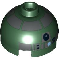 Brique ronde 2 x 2 dessus de dôme, tenon creux bouché, porte-axe inférieur avec motif imprimé astromécano droïde gris foncé perle (r4-p44) (Brick Round 2 x 2 Dome Top, Blocked Open Stud, Bottom Axle Holder with Pearl Dark Gray Astromech Droid Print (R4-P44))