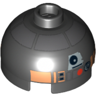 Brique ronde Haut de dôme 2 x 2 avec motif imprimé astromécano droïde argent et cuivre (R2-Q5) (Brick Round 2 x 2 Dome Top with Silver and Copper Astromech Droid Print (R2-Q5))