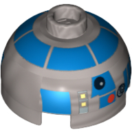 Brique ronde Haut de dôme 2 x 2 avec motif imprimé bleu (R2-D2 Clone Wars) (Brick Round 2 x 2 Dome Top with Blue Print (R2-D2 Clone Wars))