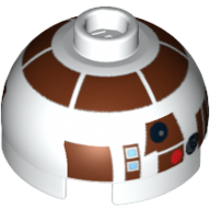 Brique ronde 2 x 2 dessus de dôme avec motif imprimé astromécano droïde brun rougeâtre (r7-d4) (Brick Round 2 x 2 Dome Top with Reddish Brown Astromech Droid Print (R7-D4))