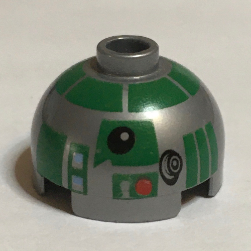 Brique ronde 2 x 2 dessus de dôme avec motif imprimé vert astromécano droïde (r3-d5) (Brick Round 2 x 2 Dome Top with Green Astromech Droid Print (R3-D5))